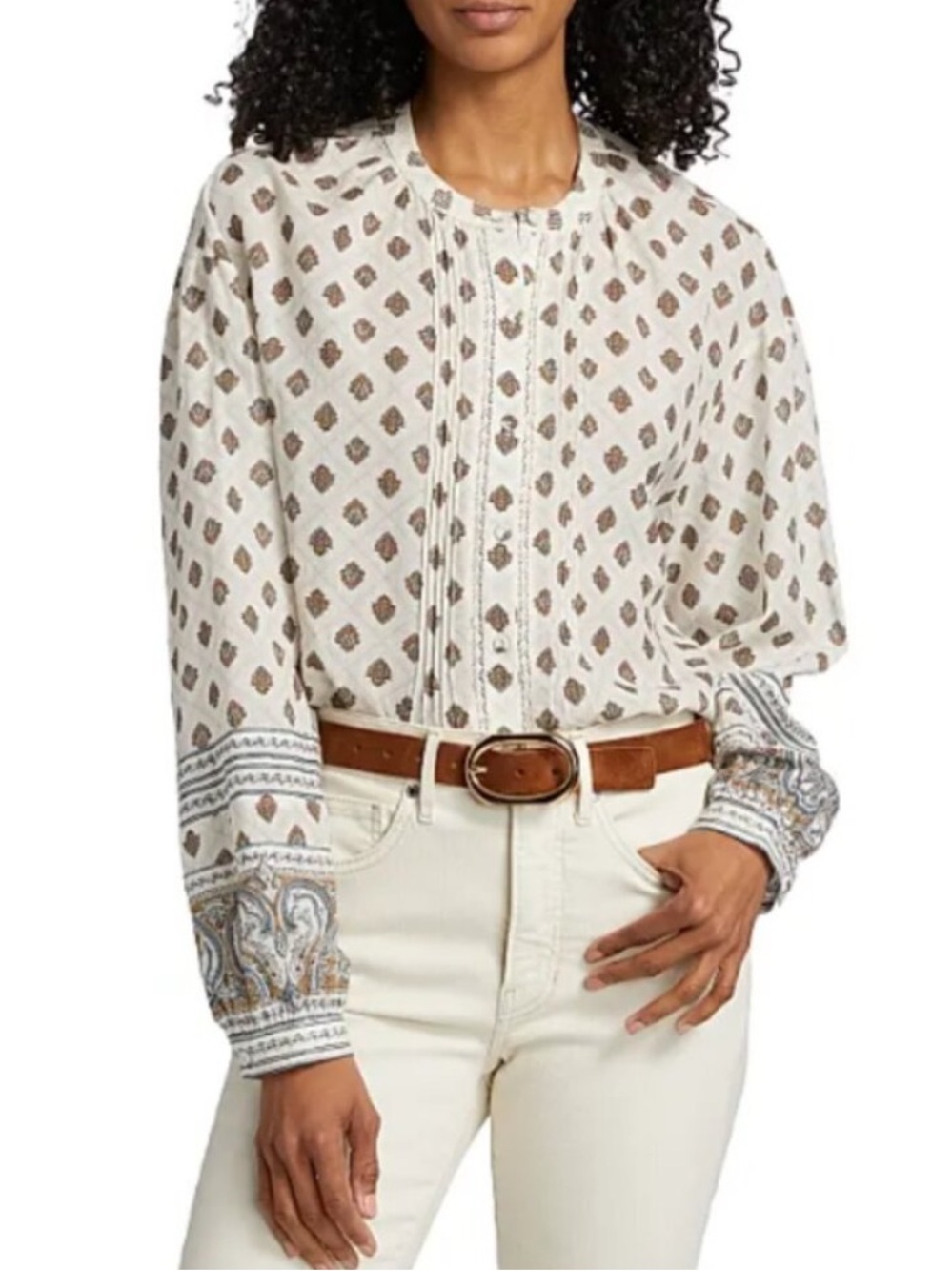 Veronica Beard Lollie Printed Blouse Long Sleeve Boho Top - X Small